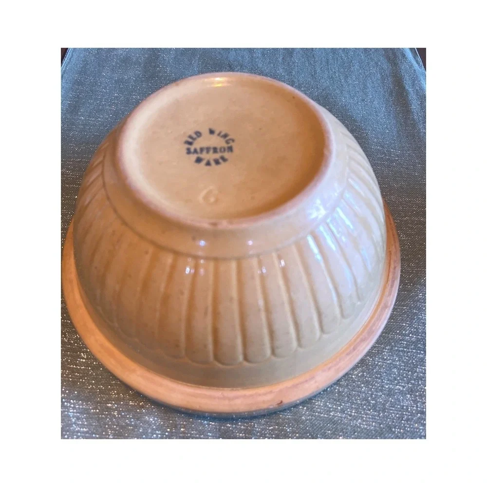 Vintage Red Wing Stoneware Mixing Bowl Blue Band Paneled Saffronware  9 Inch